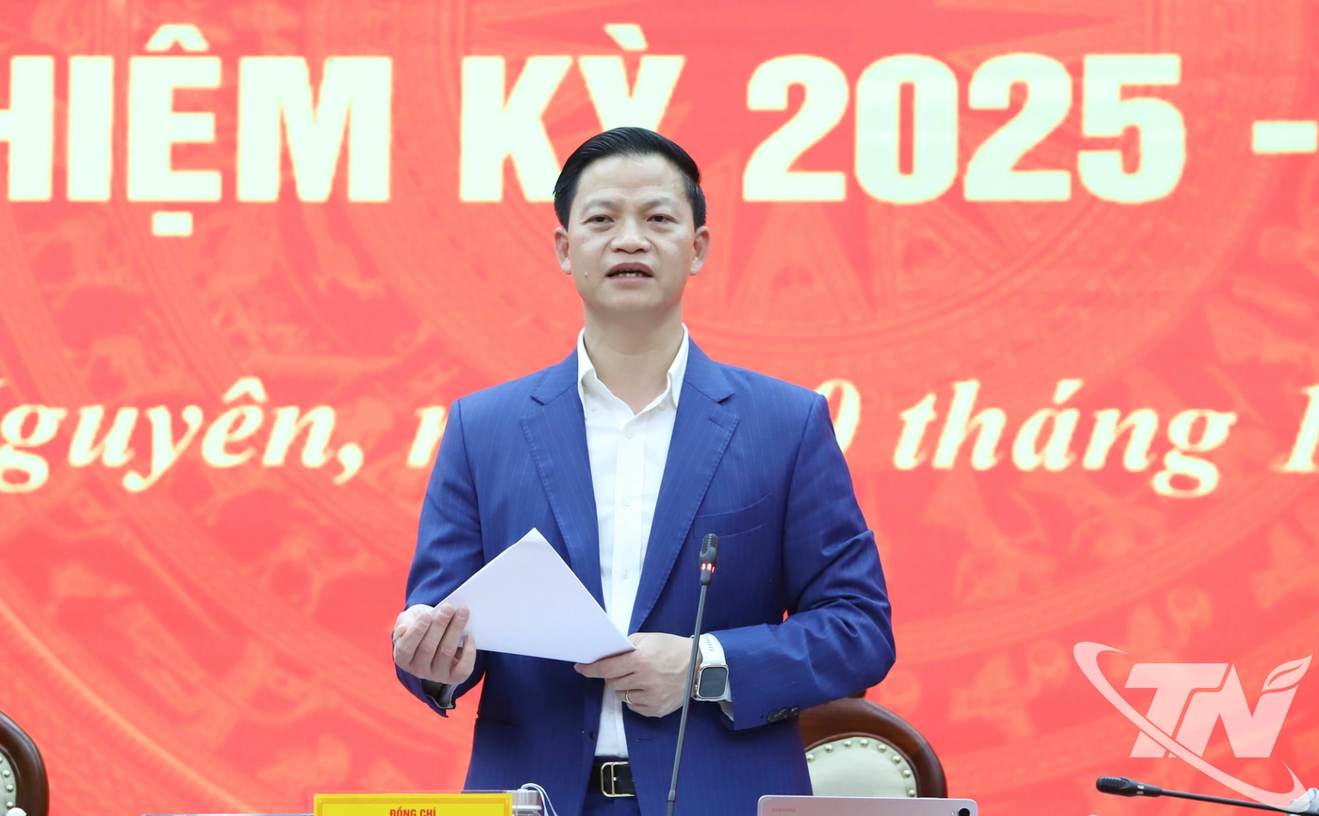 Đồng chí Vương Quốc Tuấn, Ủy viên dự khuyết Trung ương Đảng, Phó Bí thư Tỉnh ủy, Chủ tịch UBND tỉnh, phát biểu.