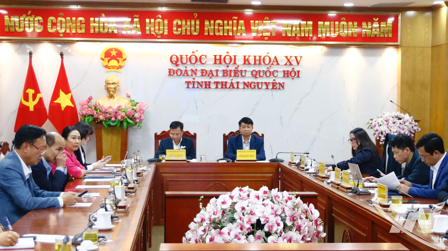 Đồng chí Nông Quang Nhất, Phó Chủ tịch UBND tỉnh cùng các đại biểu dự Hội nghị tại điểm cầu Thái Nguyên.