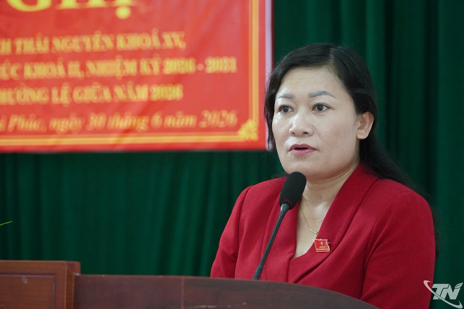 Đồng chí Mai Thị Thúy Nga, Phó Chủ tịch HĐND tỉnh phát biểu tại Hội nghị.