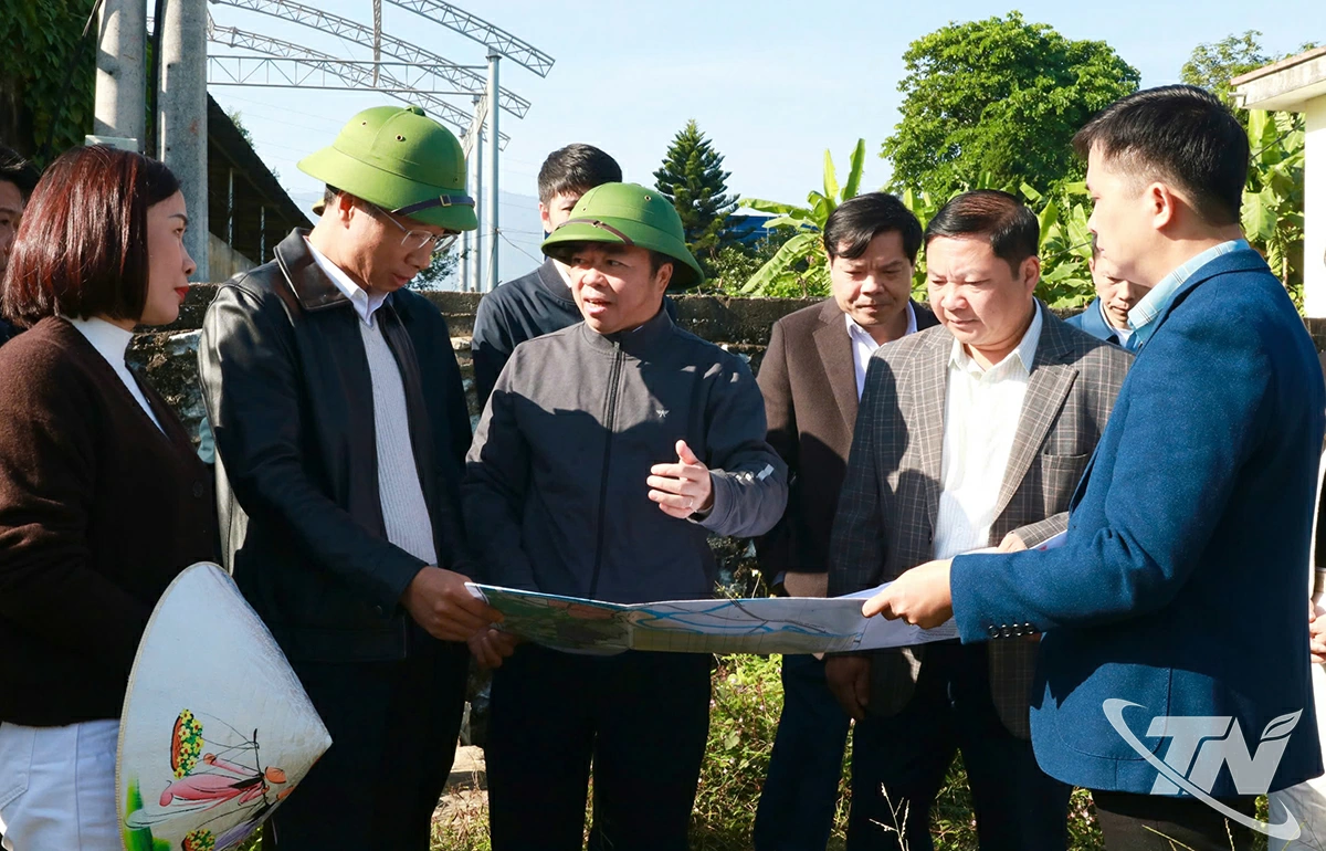 Đồng chí Phó Chủ tịch UBND tỉnh và các ngành chức năng kiểm tra tại thực địa.