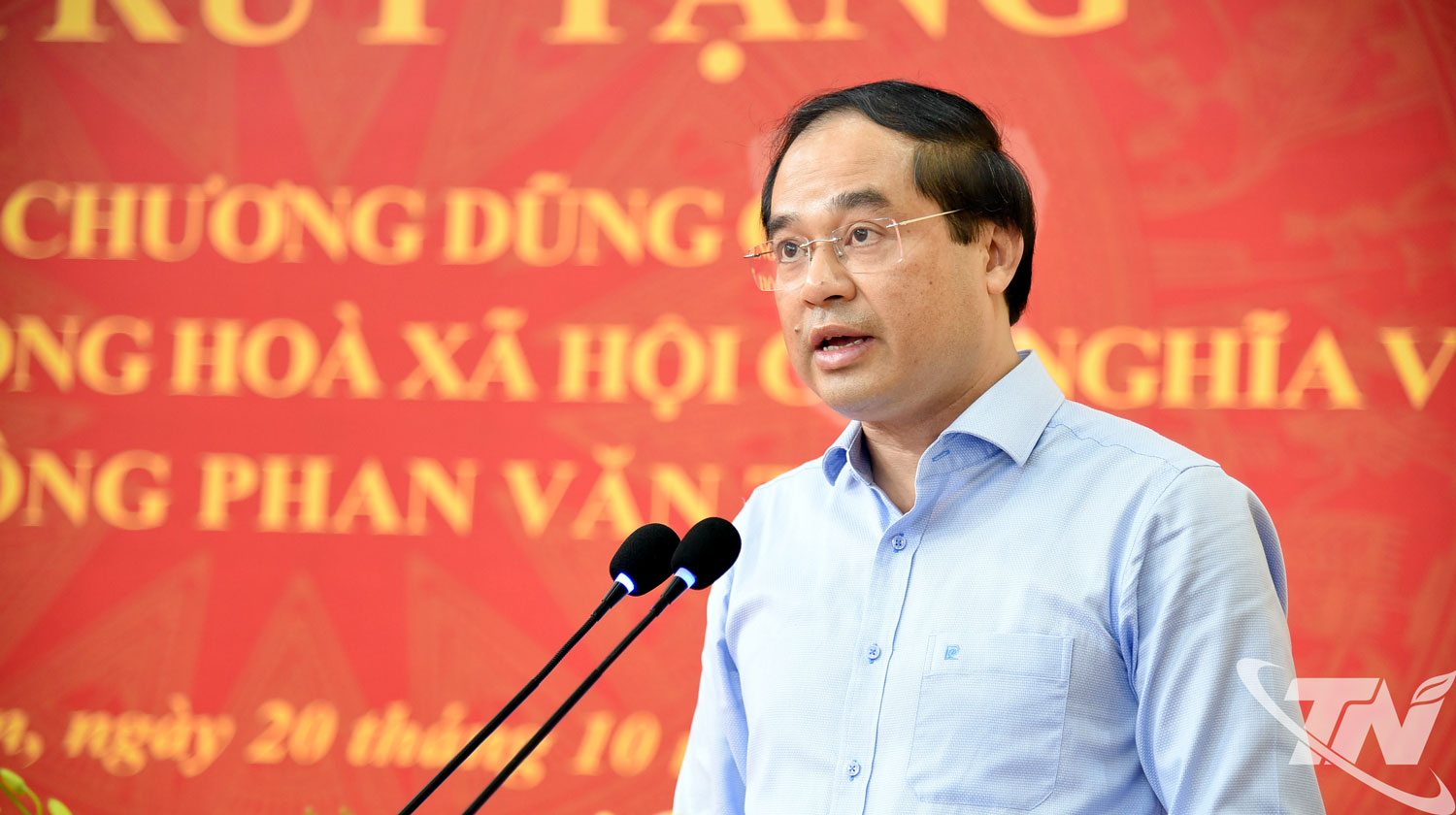 Đồng chí Trịnh Xuân Trường, Bí thư Tỉnh ủy Thái Nguyên phát biểu tại Lễ truy tặng Huân chương