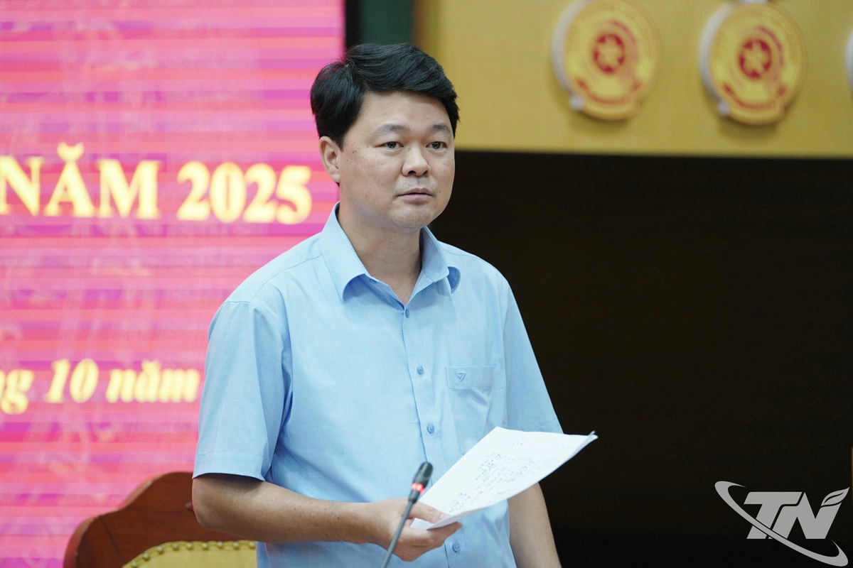 Lãnh đạo Hội Nhà báo tỉnh phát biểu tại Hội nghị giao ban báo chí.