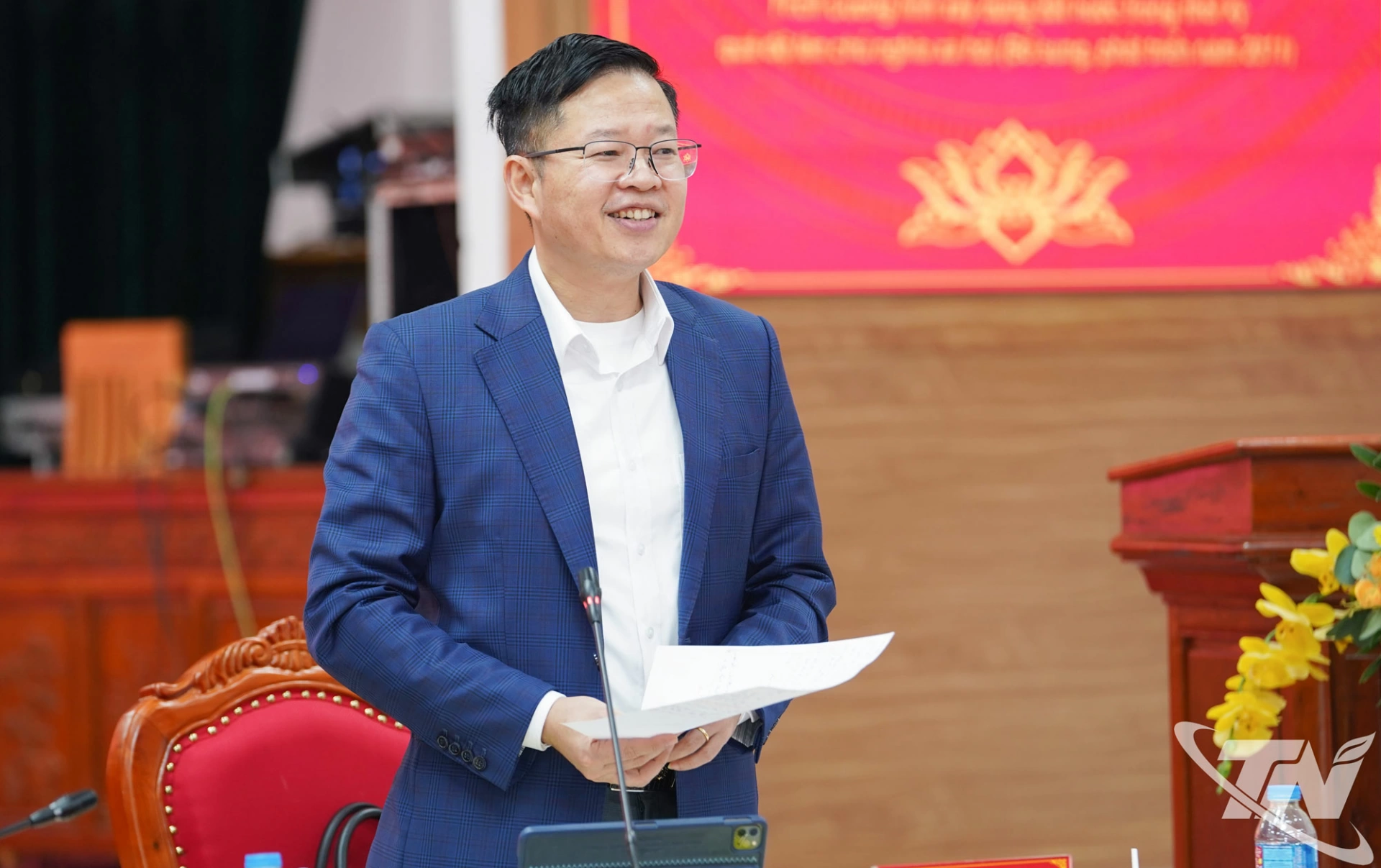 Đồng chí Đinh Quang Tuyên, Phó Bí thư Tỉnh ủy, Chủ tịch Ủy ban MTTQ tỉnh, phát biểu.