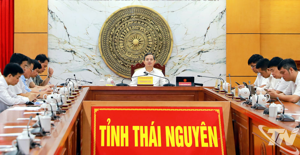 Đồng chí Phạm Hoàng Sơn, Chủ tịch UBND tỉnh chủ trì tại điểm cầu trực tuyến tỉnh Thái Nguyên.