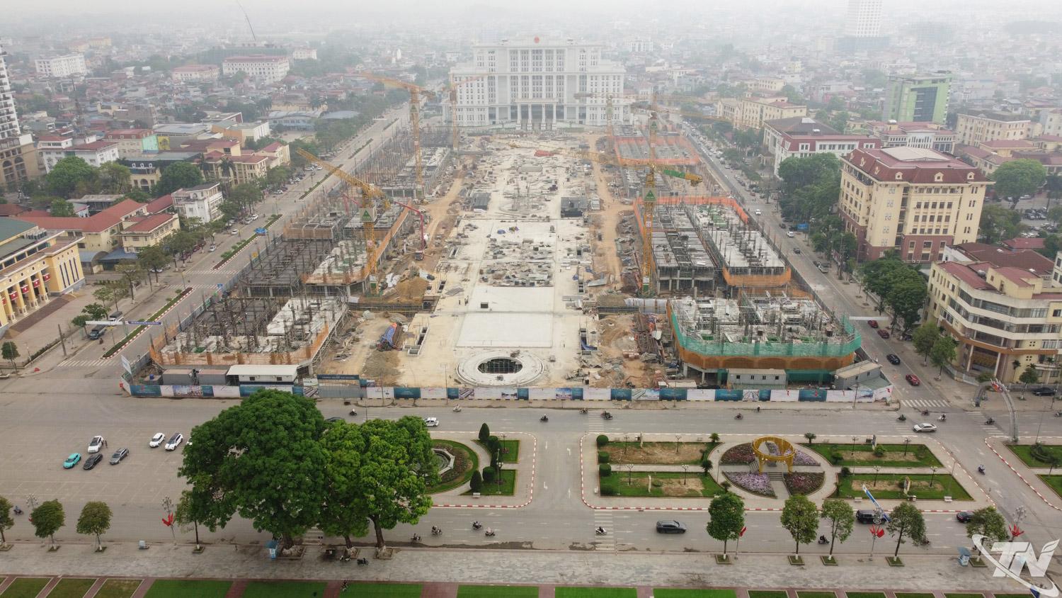 Toàn cảnh dự án Khu đô thị mới, phố đi bộ trung tâm Thái Nguyên đang được triển khai.