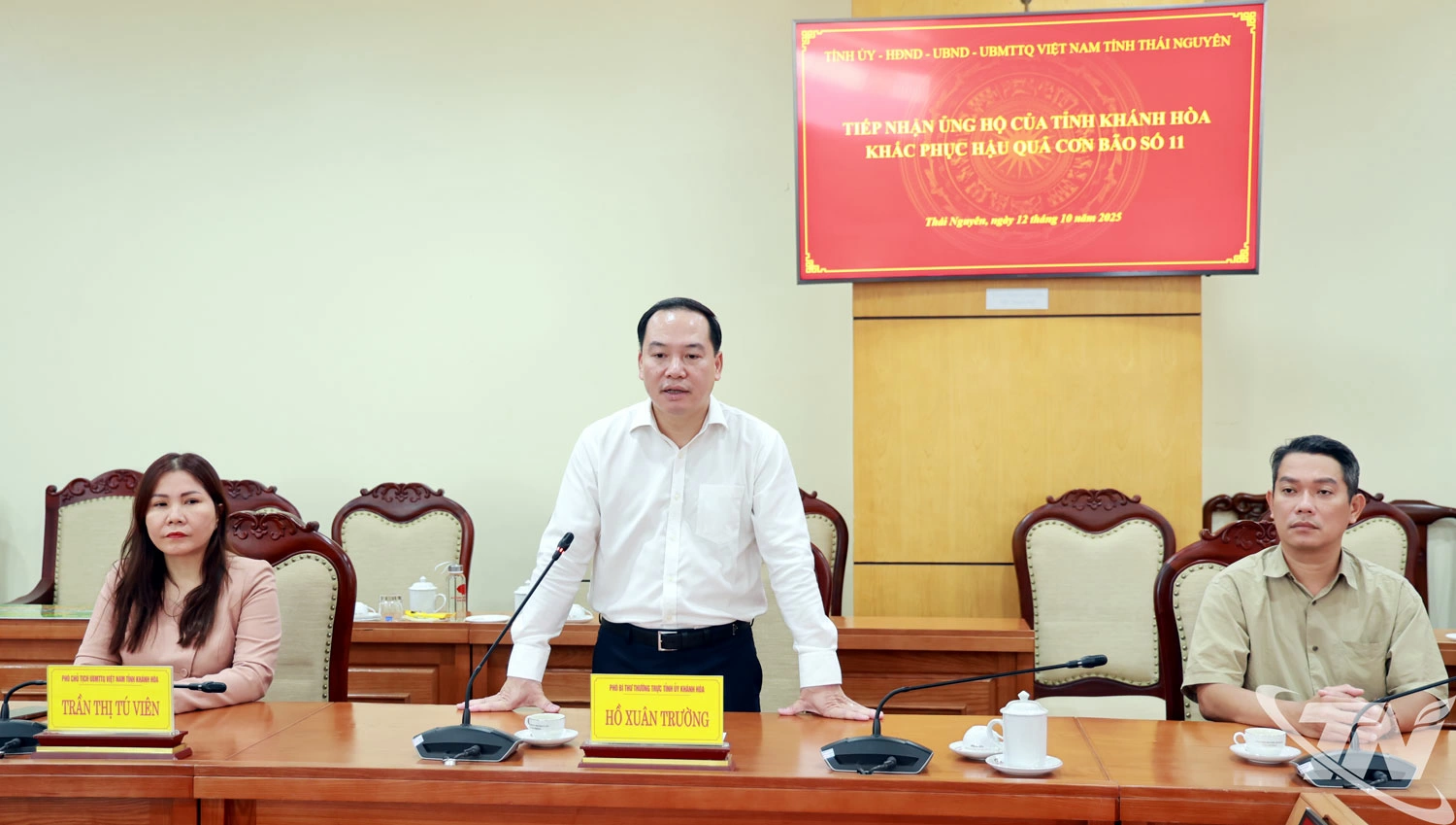 Đồng chí Hồ Xuân Trường, Phó Bí thư Thường trực Tỉnh ủy Khánh Hòa, chia sẻ sâu sắc trước những thiệt hại của tỉnh Thái Nguyên do thiên tai gây ra.