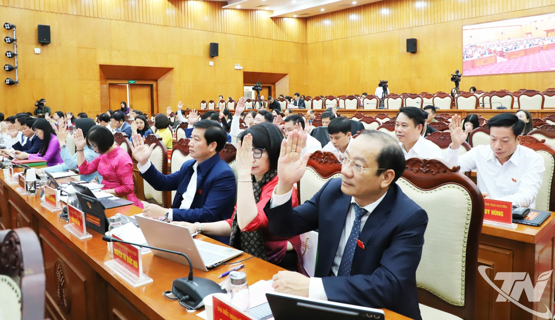 Đại biểu biểu quyết thông qua các nghị quyết.