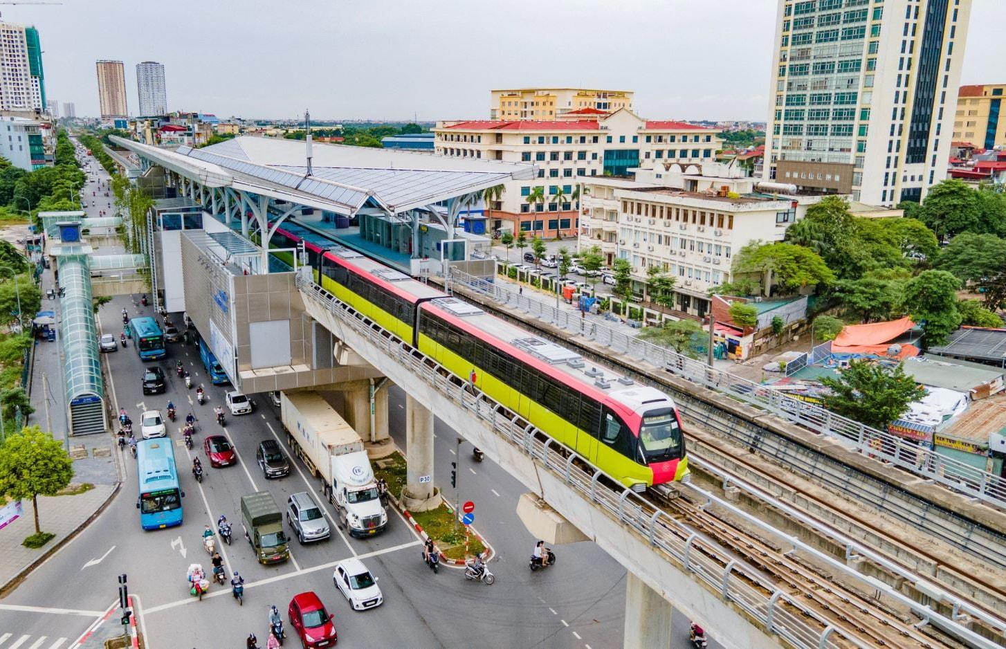 Tuyến đường sắt đô thị số 3, đoạn Nhổn - Cầu Giấy. Ảnh: Tuấn Khải
