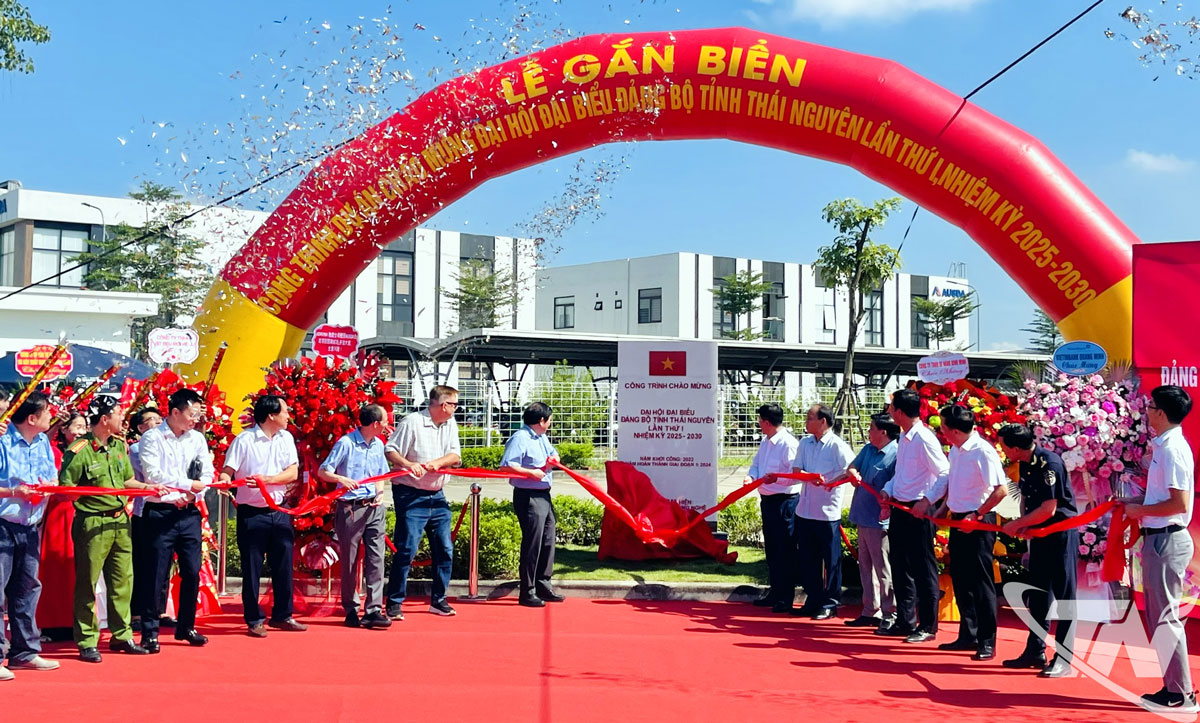 Dự án sản xuất tấm lát sàn PVC của Công ty TNHH Công nghệ tấm lát sàn AUSDA được gắn biển chào mừng Đại hội đảng bộ tỉnh lần thứ I.