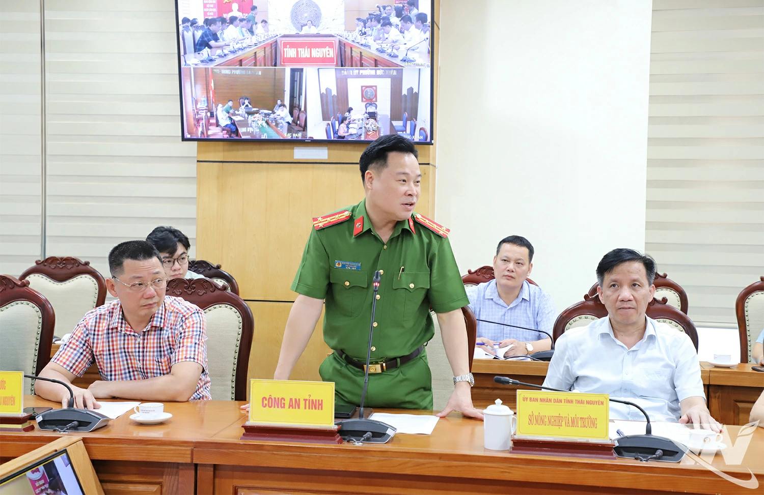 Đại diện Công an tỉnh phát biểu liên quan đến công tác quản lý trật tự đô thị.