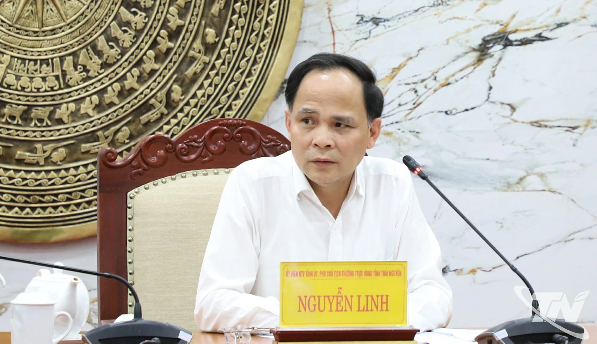 Đồng chí Nguyễn Linh, Ủy viên Ban Thường vụ Tỉnh ủy, Phó Chủ tịch Thường trực UBND tỉnh phát biểu tại cuộc họp.