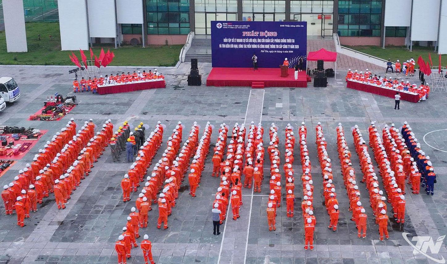 Công ty Điện lực Thái Nguyên diễn tập xử lý nhanh sự cố lưới điện, ứng cứu khẩn cấp, phòng chống thiên tại và tìm kiếm cứu nạn năm 2026.