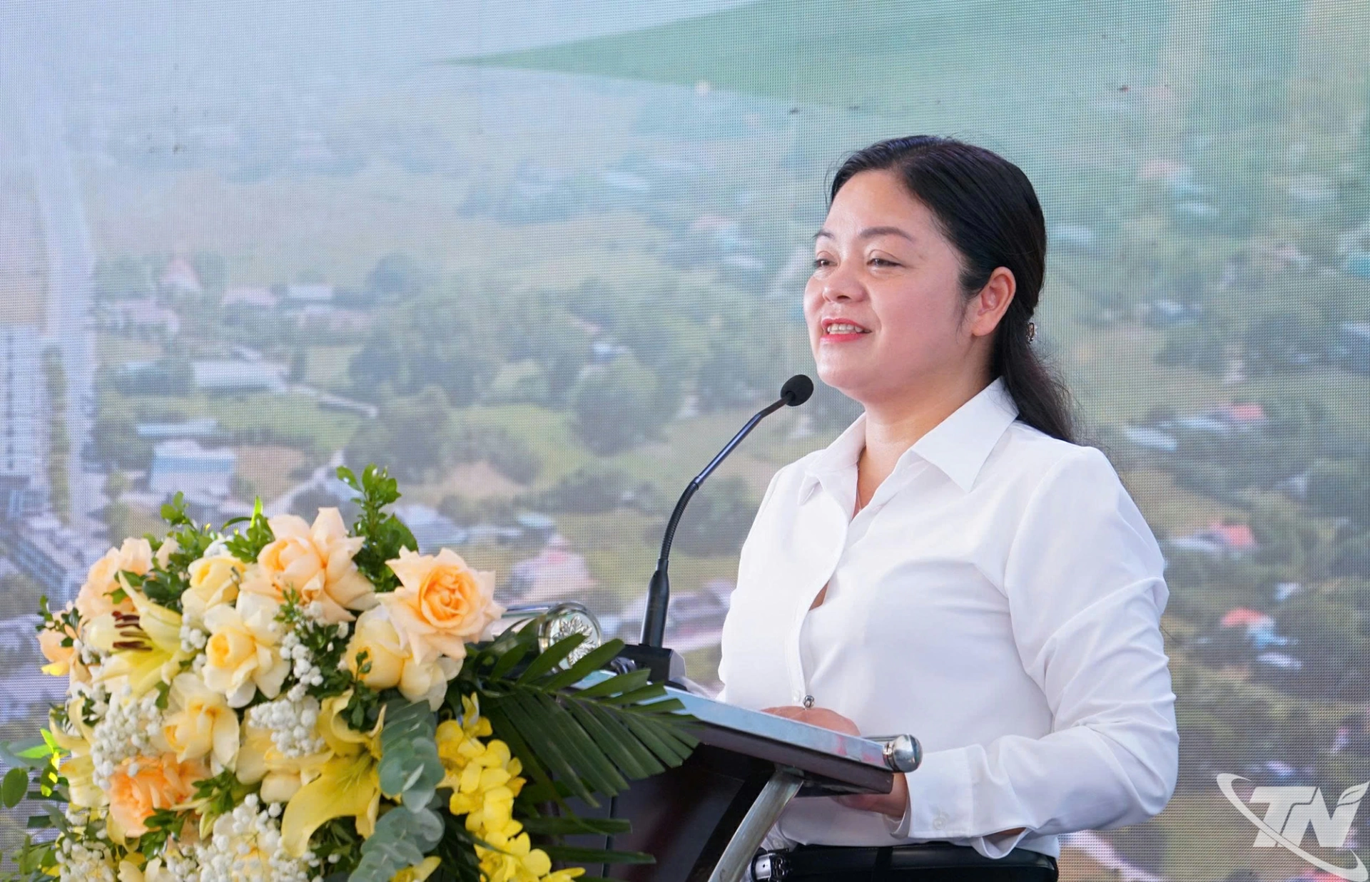Đồng chí Nguyễn Thị Loan, Ủy viên Ban Thường vụ Tỉnh ủy, Phó Chủ tịch UBND tỉnh phát biểu tại buổi Lễ.