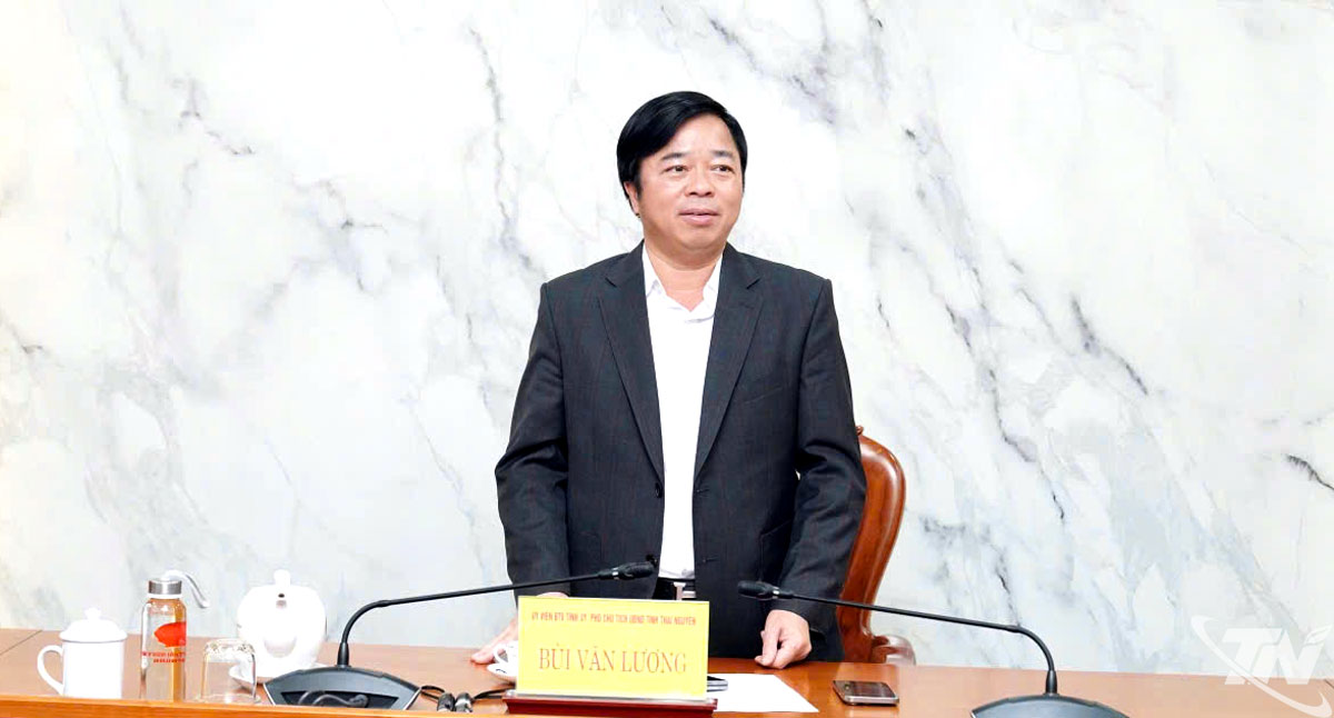 Đồng ch&iacute; Ph&oacute; Chủ tịch Thường trực UBND tỉnh B&ugrave;i Văn Lương ph&aacute;t biểu tại cuộc họp.