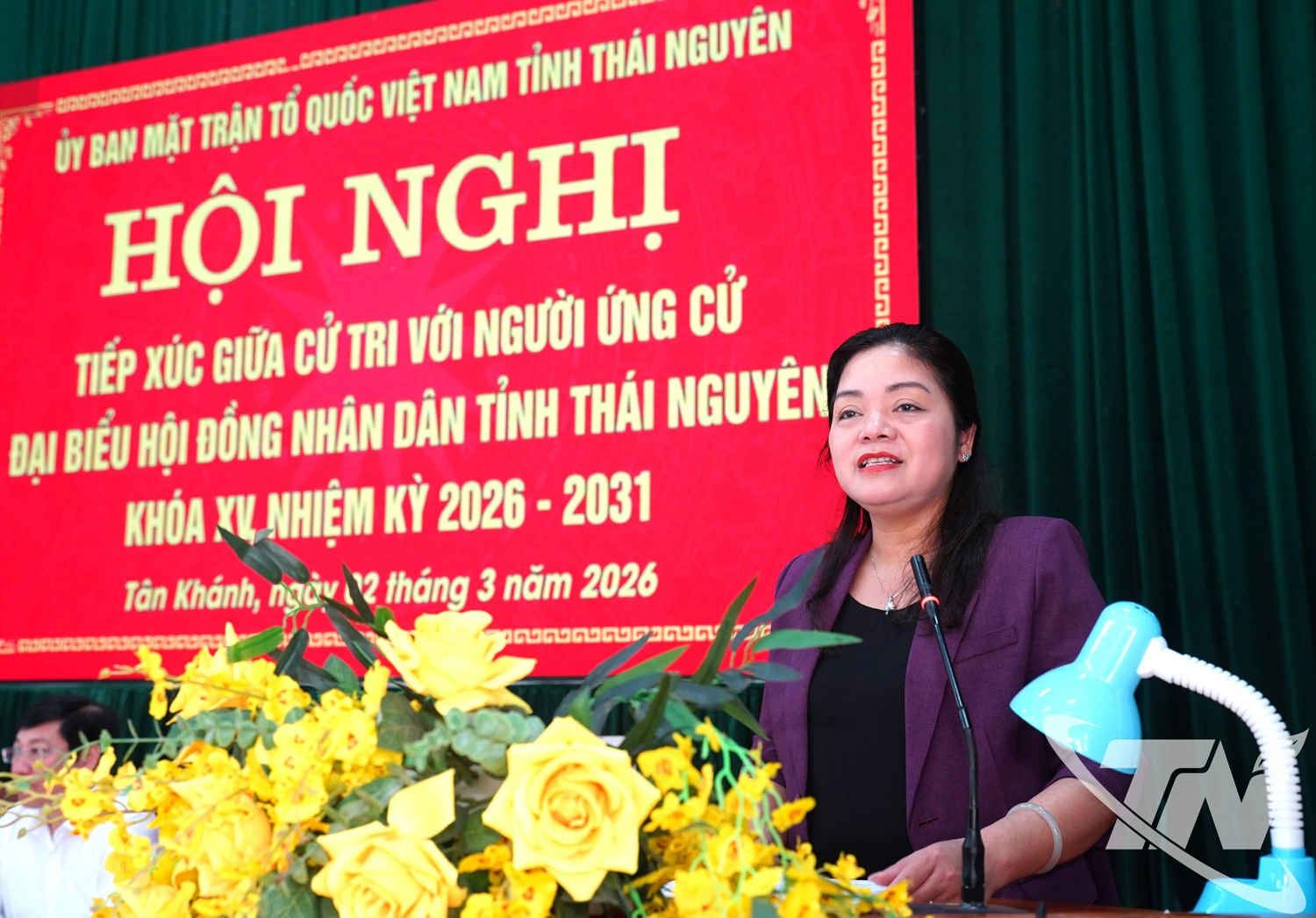 Đồng chí Nguyễn Thị Loan, Phó Chủ tịch UBND tỉnh trình bày chương trình hành động tại Hội nghị.