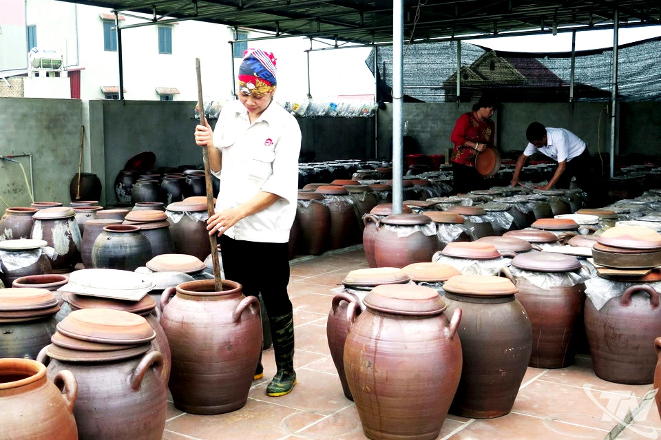 Chế biến tương tại Làng nghề tương nếp Úc Kỳ, xã Phú Bình.