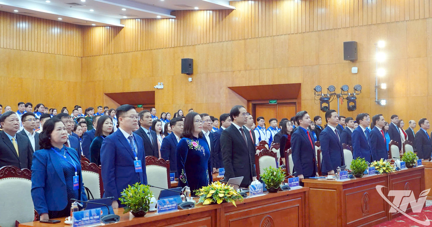 Các đồng chí lãnh đạo tỉnh và đại biểu tham dự Đại hội làm lễ Chào cờ.