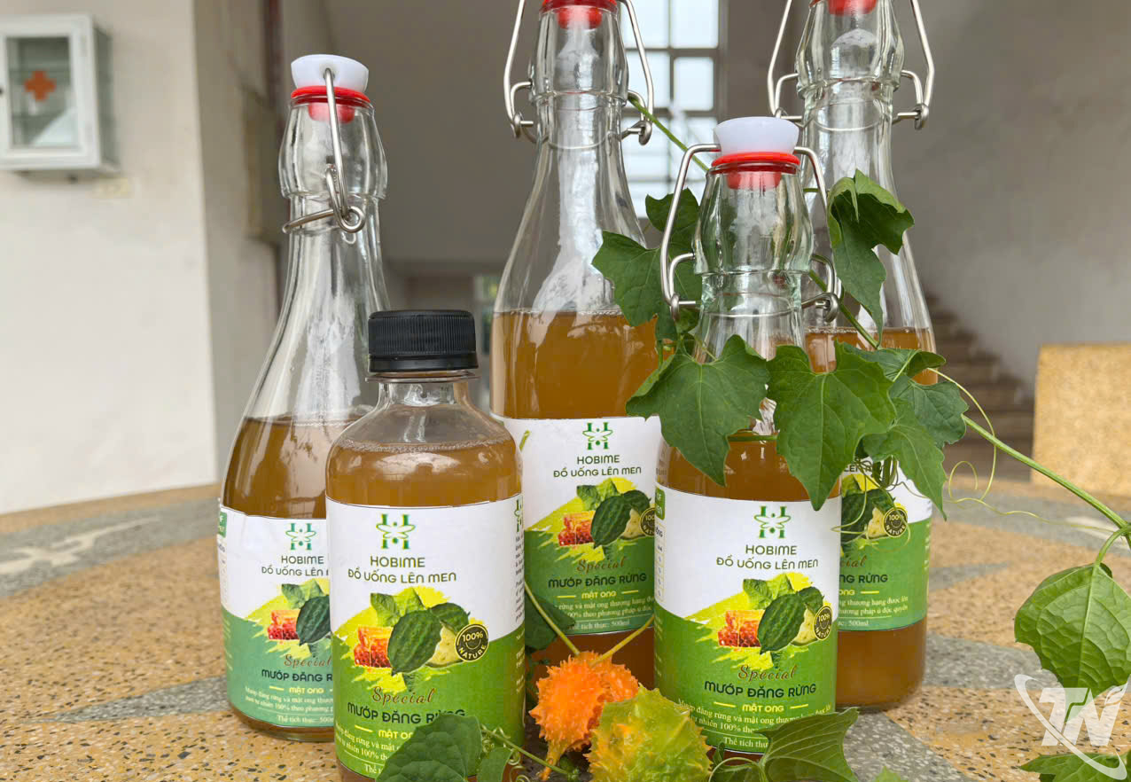 Sản phẩm nước uống Hobime - kết tinh từ mướp đắng rừng Mắc Kháy, mang hương vị tự nhiên, tốt cho sức khỏe, do nhóm sinh viên nghiên cứu và phát triển.