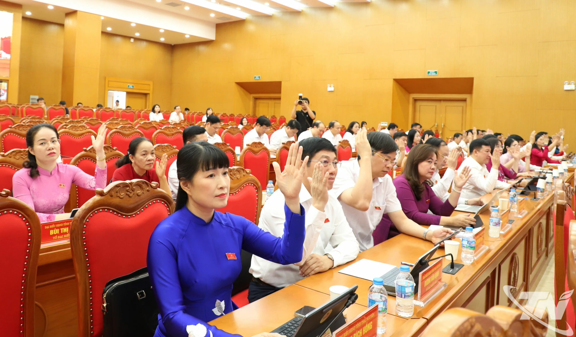 Đại biểu biểu quyết thông qua các nghị quyết.