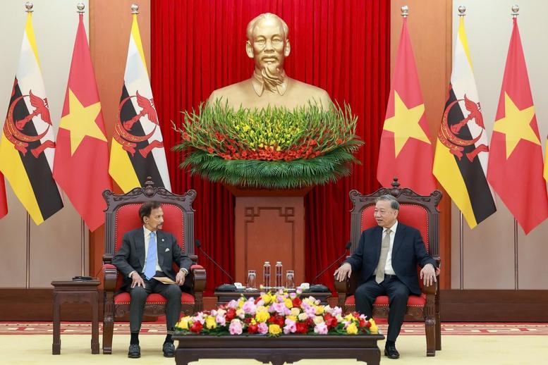 Hai nhà Lãnh đạo bày tỏ hài lòng về quan hệ Đối tác Toàn diện Việt Nam - Brunei thời gian qua phát triển tốt đẹp.