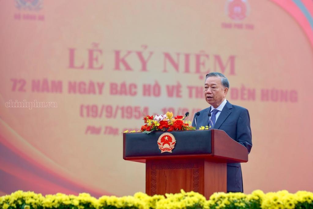Tổng Bí thư, Chủ tịch nước Tô Lâm phát biểu tại Lễ kỷ niệm 72 năm Ngày Bác Hồ về thăm Đền Hùng.