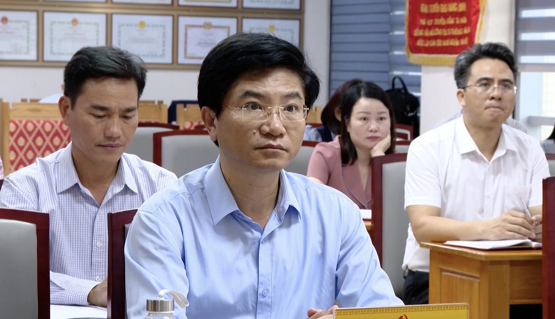 Đồng chí Trương An Ninh, Uỷ viên Ban Thường vụ Tỉnh uỷ, Trưởng Ban Tuyên giáo và Dân vận Tỉnh uỷ chủ trì điểm cầu Quảng Trị - Ảnh: B.C