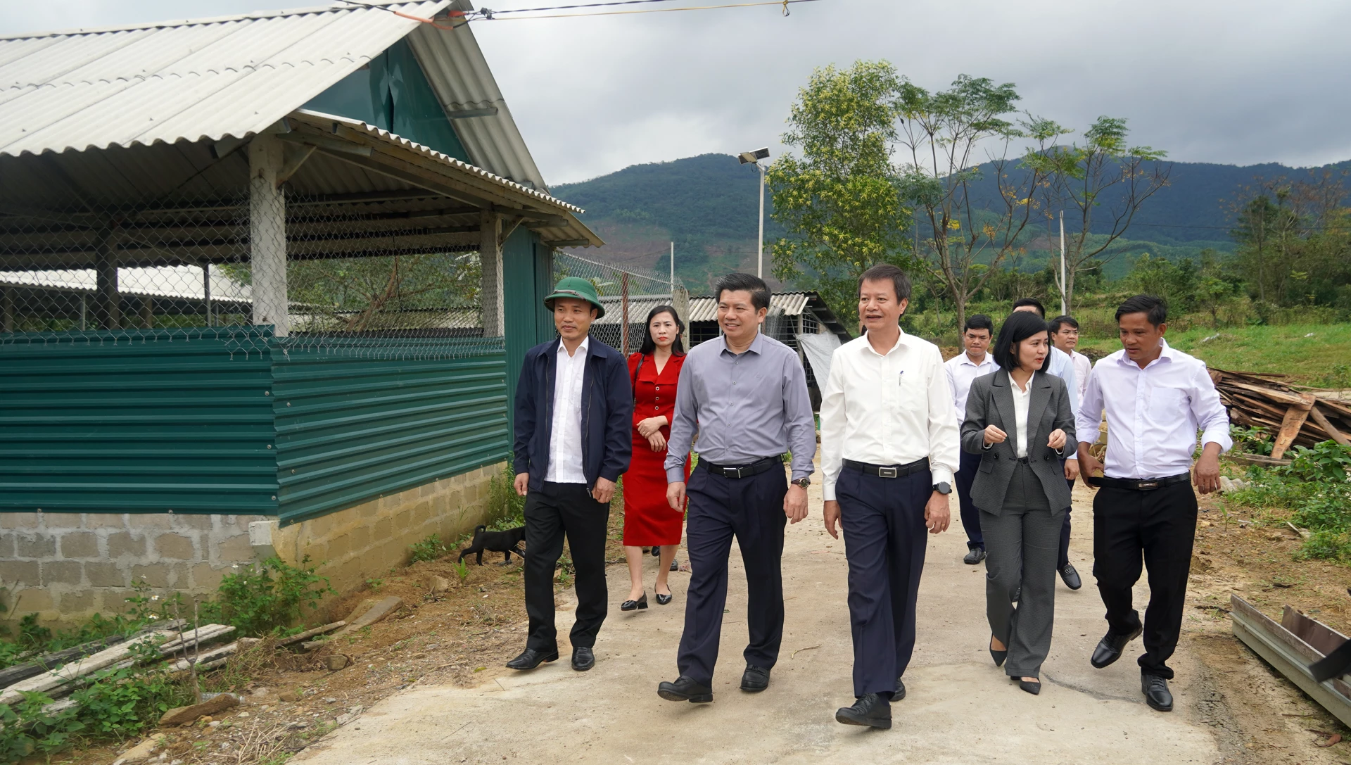 Đồng chí Trần Vũ Khiêm, Phó Bí thư Thường trực Tỉnh ủy kiểm tra mô hình chăn nuôi của HTX Nông nghiệp Hướng Hiệp - Ảnh: N.M