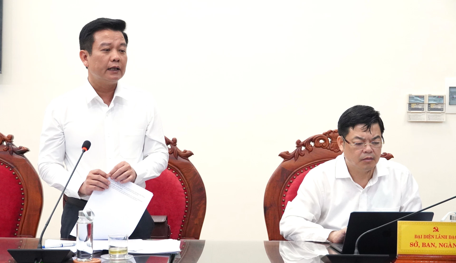 Lãnh đạo Sở Nông nghiệp và Môi trường phát biểu tại buổi làm việc - Ảnh: QV