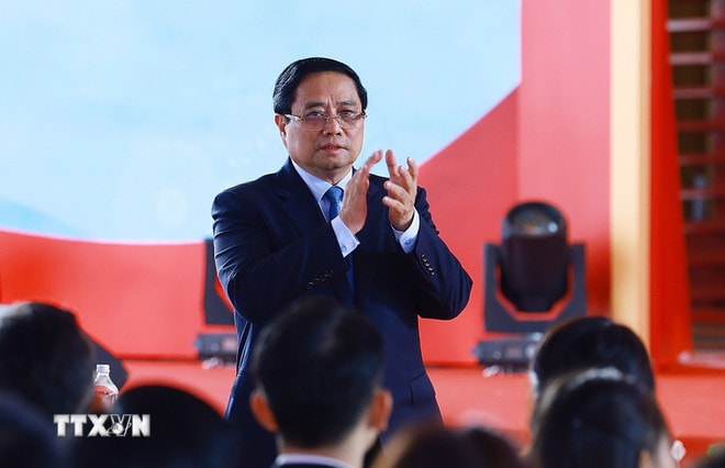 Thủ tướng Phạm Minh Chính dự Lễ khánh thành Trung tâm Triển lãm Việt Nam. (Ảnh: Dương Giang/TTXVN) ttxvn-tong-bi-thu-va-thu-tuong-du-le-khanh-thanh-khoi-cong-cac-du-an-cong-trinh-chao-mung-80-nam-quoc-khanh-29-8219580.jpg