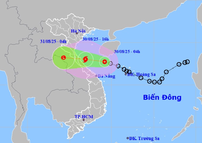 Dự báo đường đi và khu vực ảnh hưởng của áp thấp nhiệt đới. Ảnh: NHCMF