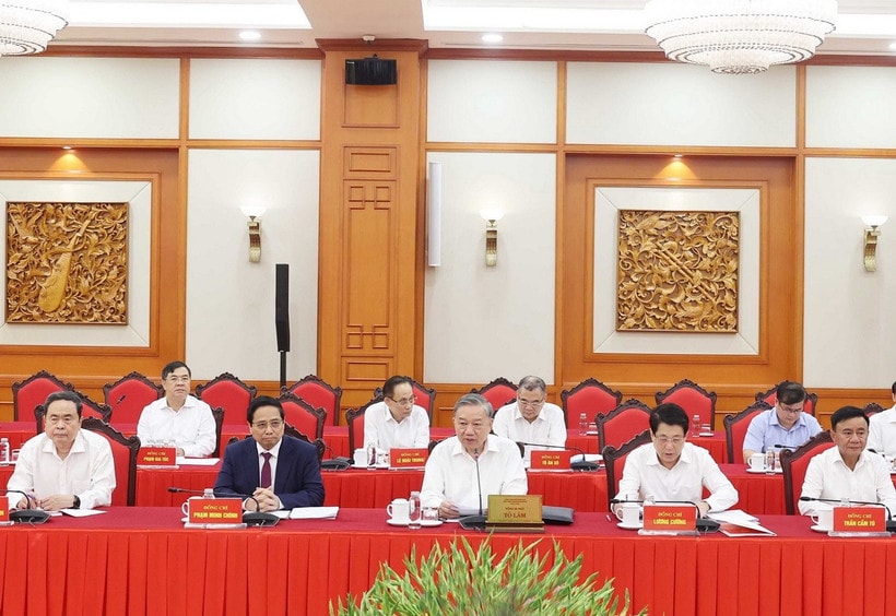 Tổng Bí thư Tô Lâm, Bí thư Quân ủy Trung ương phát biểu. (Ảnh: Thống Nhất/TTXVN)