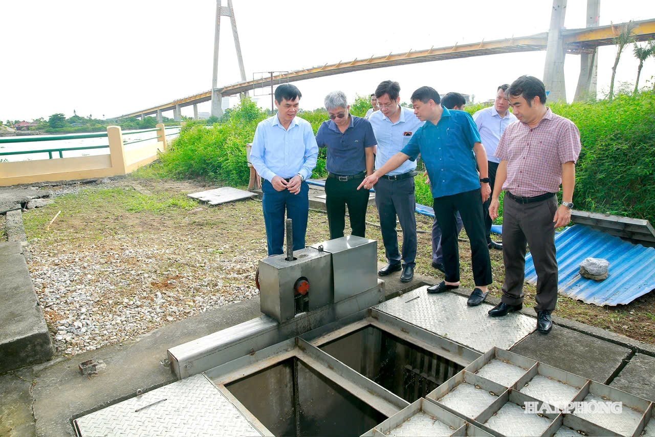 Đoàn khảo sát thực tế hoạt động trạm bơm cưỡng bức khu vực chân cầu Bính