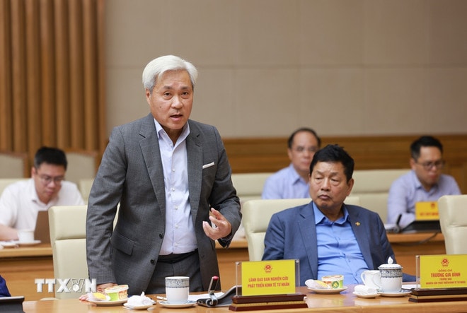 Ông Don Lam, Tổng Giám đốc, Nhà đồng sáng lập Tập đoàn VinaCapital, thành viên Ban IV phát biểu. (Ảnh: Dương Giang/TTXVN) ttxvn-thu-tuong-lam-viec-voi-ban-nghien-cuu-phat-trien-kinh-te-tu-nhan6.jpg