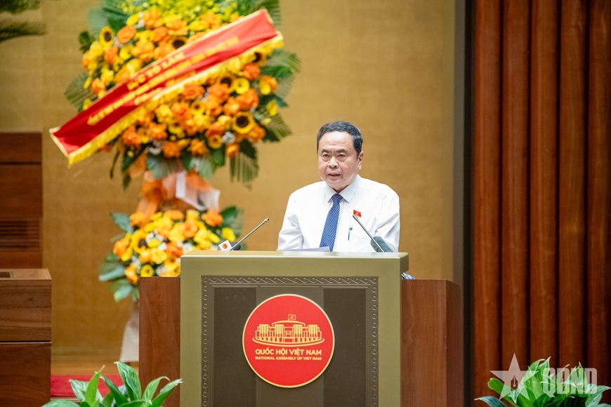 Chủ tịch Quốc hội Trần Thanh Mẫn phát biểu tại hội nghị. (Ảnh: QĐND)