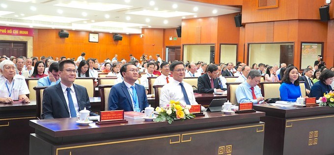 Các đồng chí lãnh đạo thành phố dự tại Đại hội. (Ảnh: SGGP)