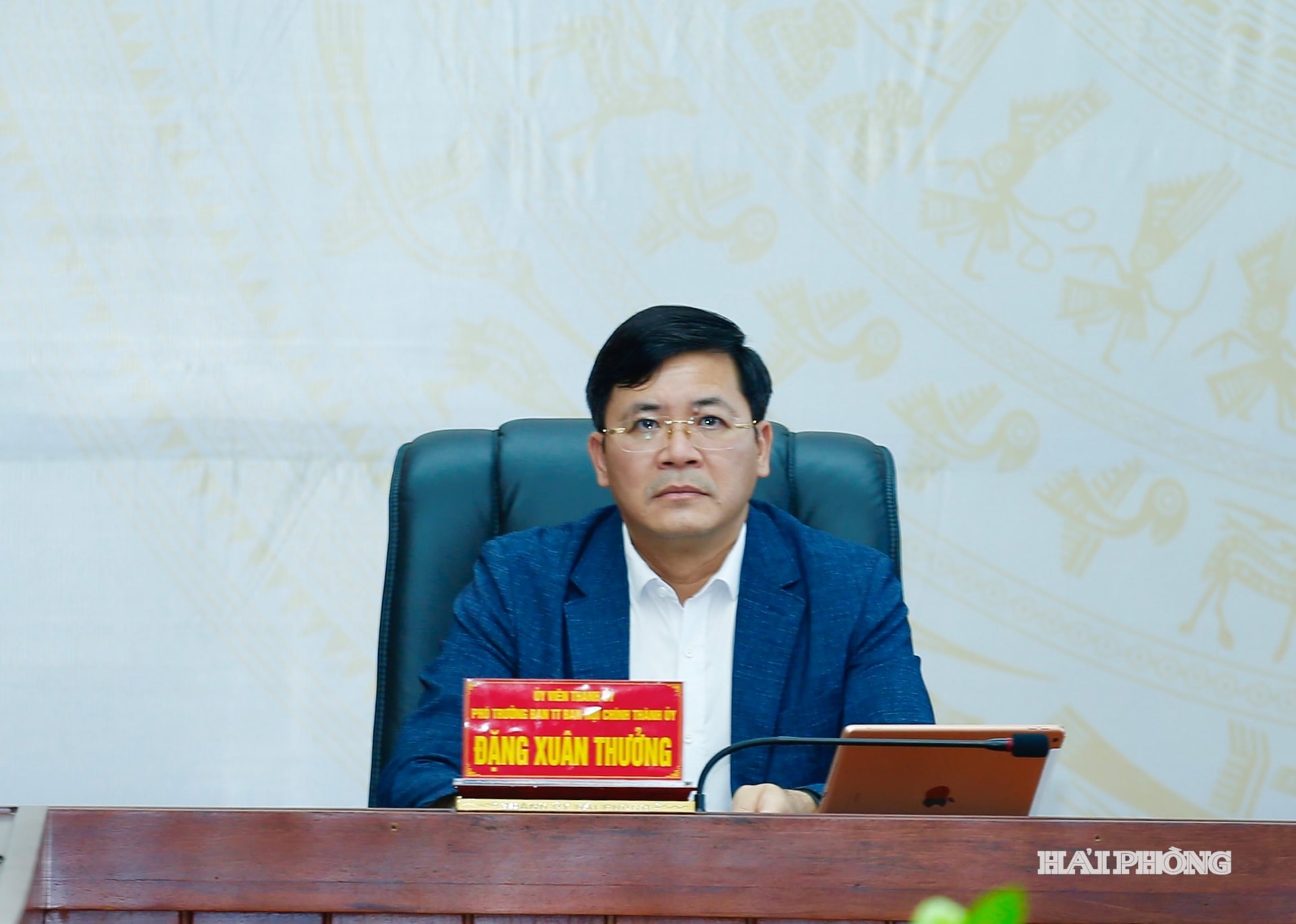 Đồng chí Đặng Xuân Thưởng, Phó trưởng ban Nội chính Thành ủy chủ trì hội nghị tại điểm cầu thành phố Hải Phòng.