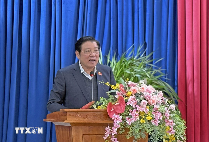 Ủy vi&ecirc;n Bộ Ch&iacute;nh trị, Trưởng Ban Nội ch&iacute;nh Trung ương Phan Đ&igrave;nh Trạc ph&aacute;t biểu kết luận Hội nghị. (Ảnh: Nguyễn Dũng/TTXVN)