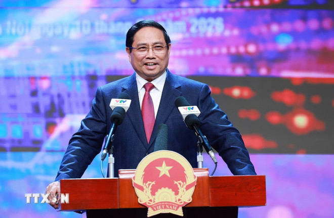 Thủ tướng Phạm Minh Chính phát biểu chỉ đạo Hội nghị tổng kết năm 2025 và triển khai nhiệm vụ 2026 của Đài Truyền hình Việt Nam. (Ảnh: Dương Giang/TTXVN) ttxvn-thu-tuong-pham-minh-chinh-du-hoi-nghi-trien-khai-nhiem-vu-2026-cua-dai-truyen-hinh-viet-nam-11.jpg