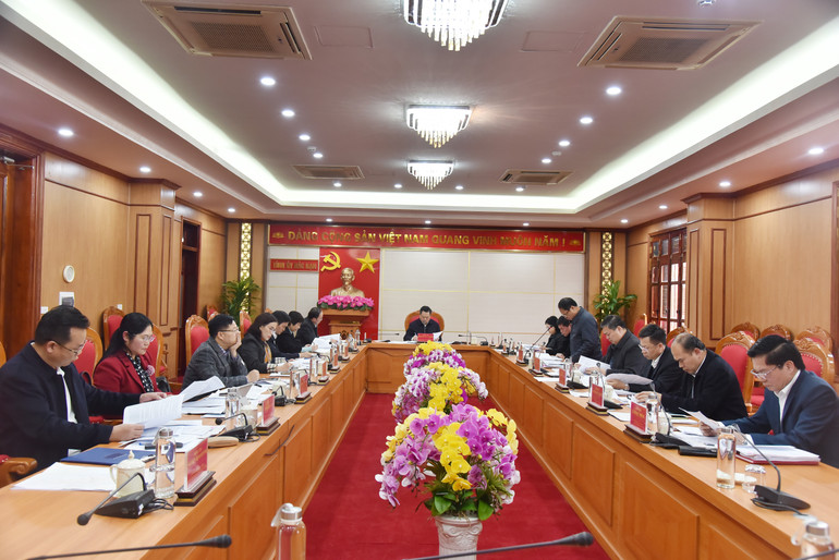 Đồng chí Hoàng Lục Do, Ủy viên Ban Thường vụ, Trưởng ban Tổ chức Tỉnh ủy trình bày các nội dung về công tác cán bộ. nik-7742.jpg