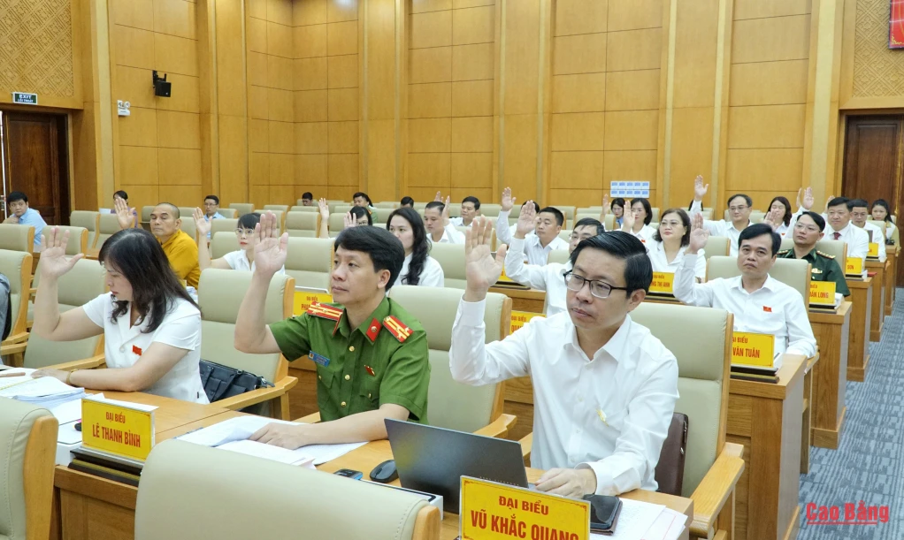 Đại biểu HĐND tỉnh khoá XVIII, nhiệm kỳ 2026 - 2031 biểu quyết thông qua các nghị quyết trình tại kỳ họp. 