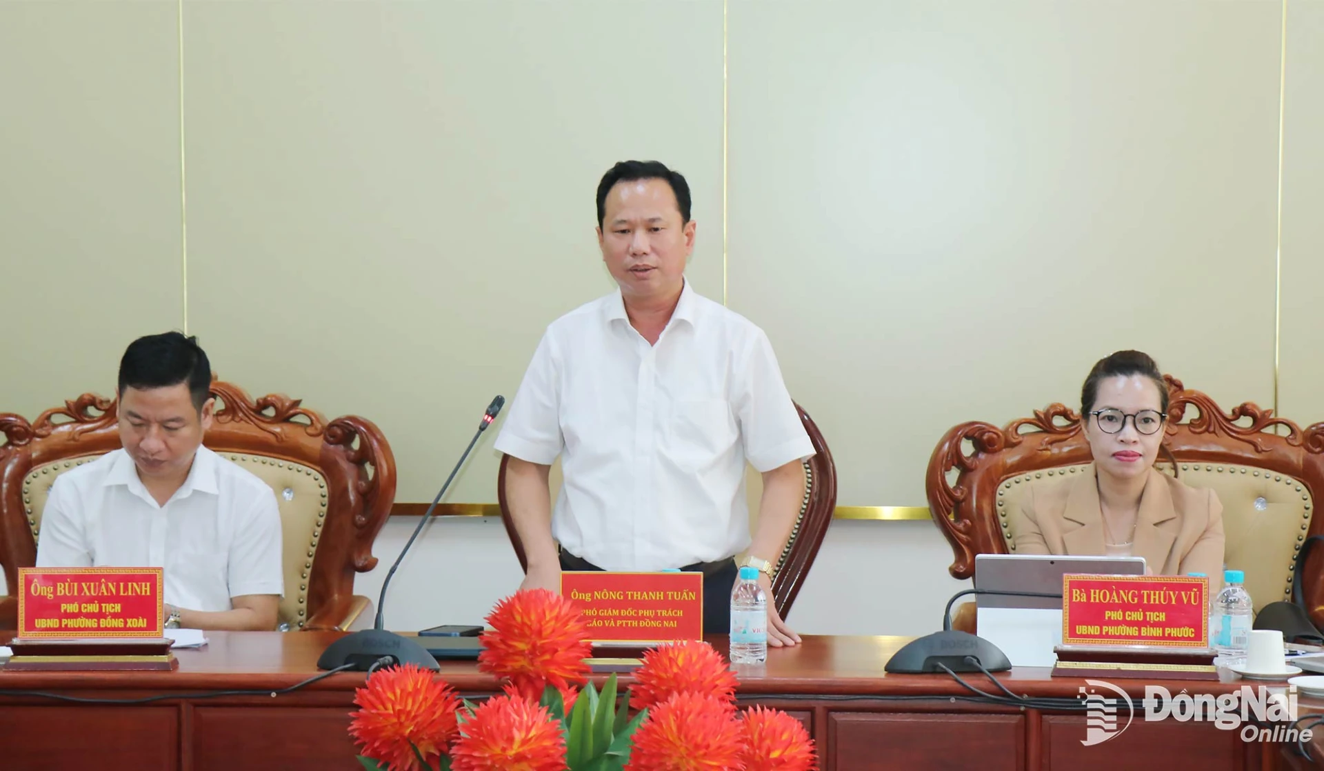 Phó Giám đốc phụ trách Báo và Phát thanh, Truyền hình Đồng Nai Nông Thanh Tuấn phát biểu tại buổi làm việc. Ảnh: Ngọc Thảo