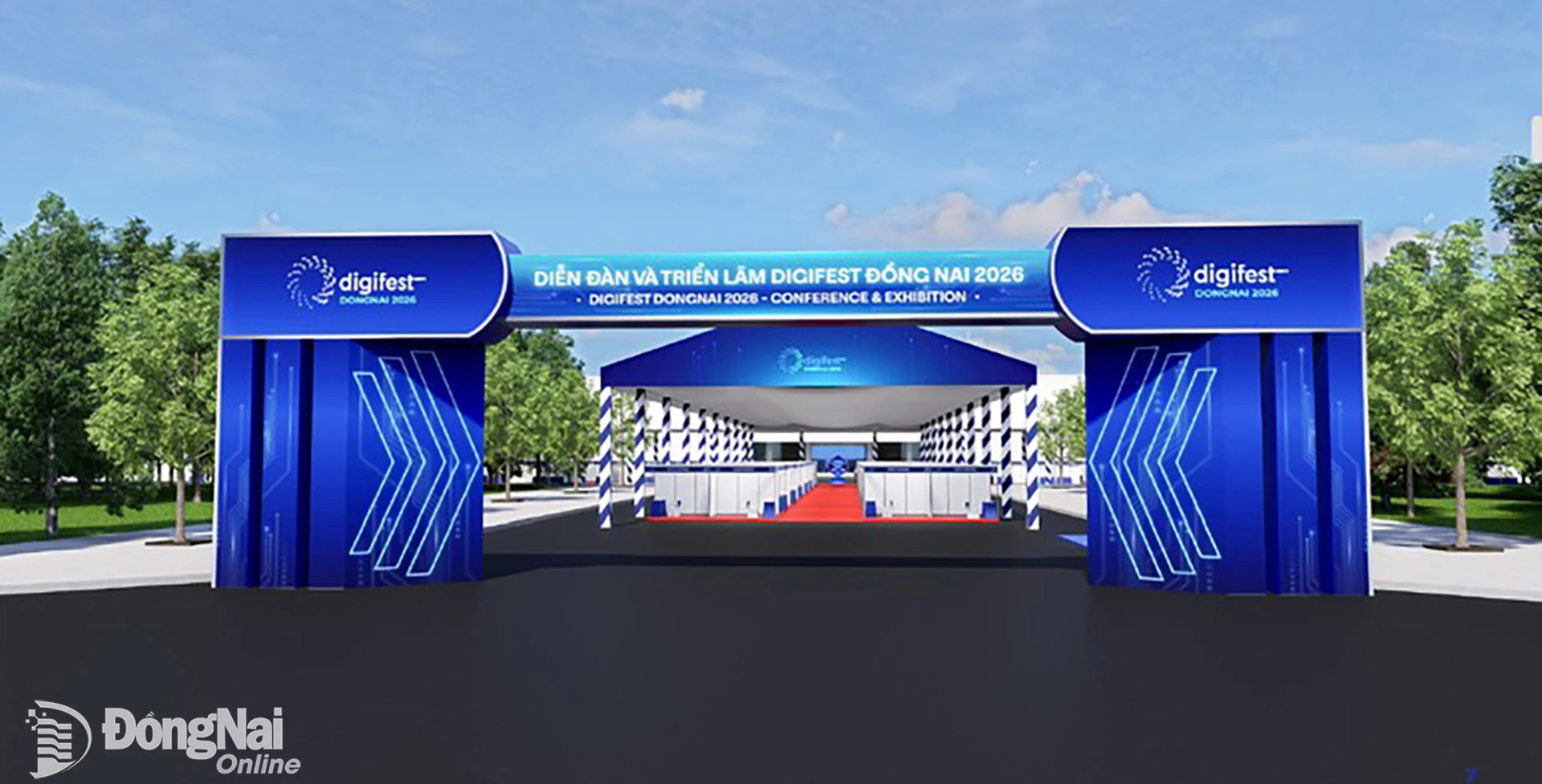 Mô phỏng cổng chào, không gian tổ chức diễn đàn và triển lãm DIGIFEST Đồng Nai 2026. Ảnh: Ban tổ chức cung cấp