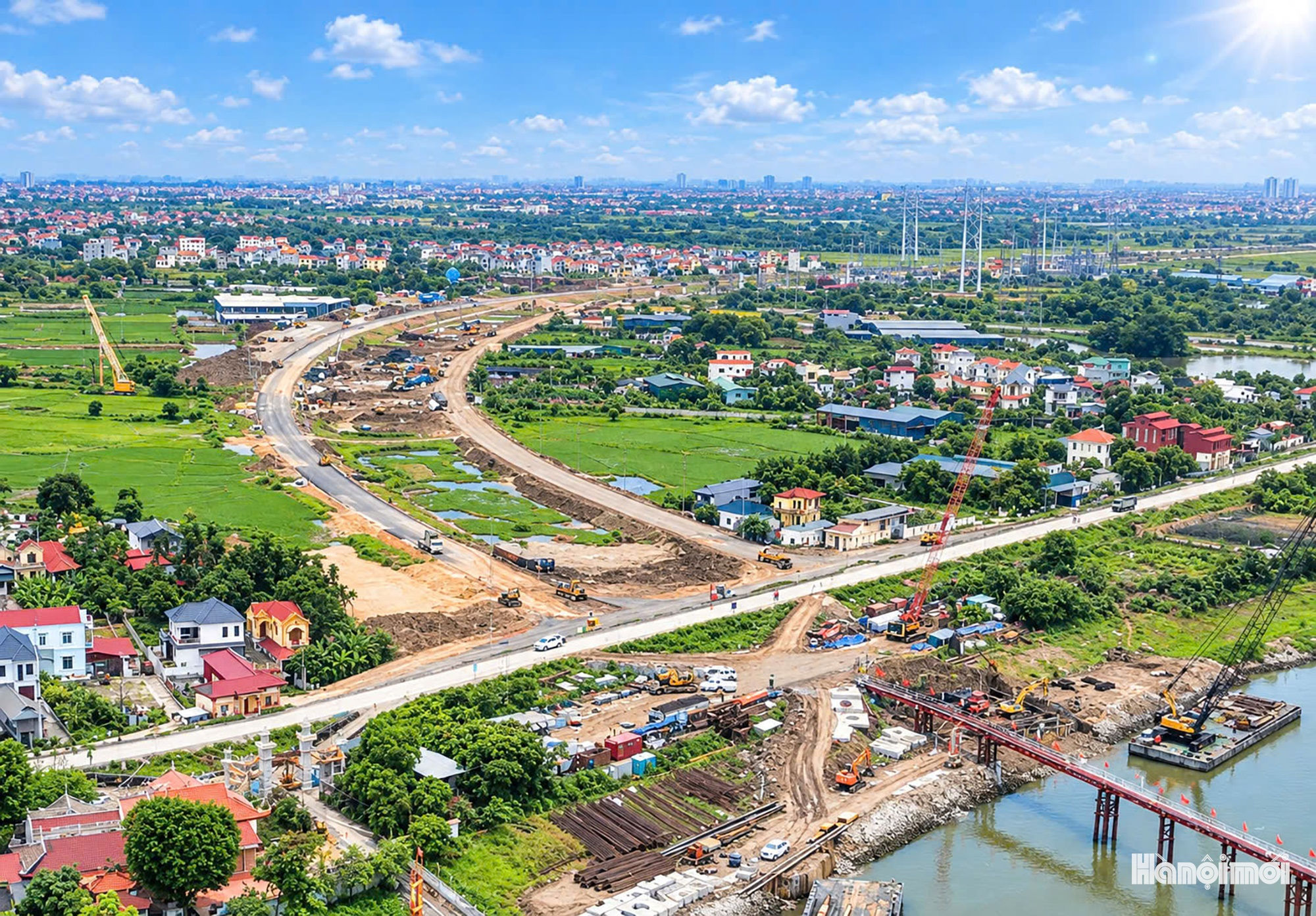 Vành đai 4 đoạn kết nối với cầu Mễ Sở thuộc địa bàn xã Hồng V