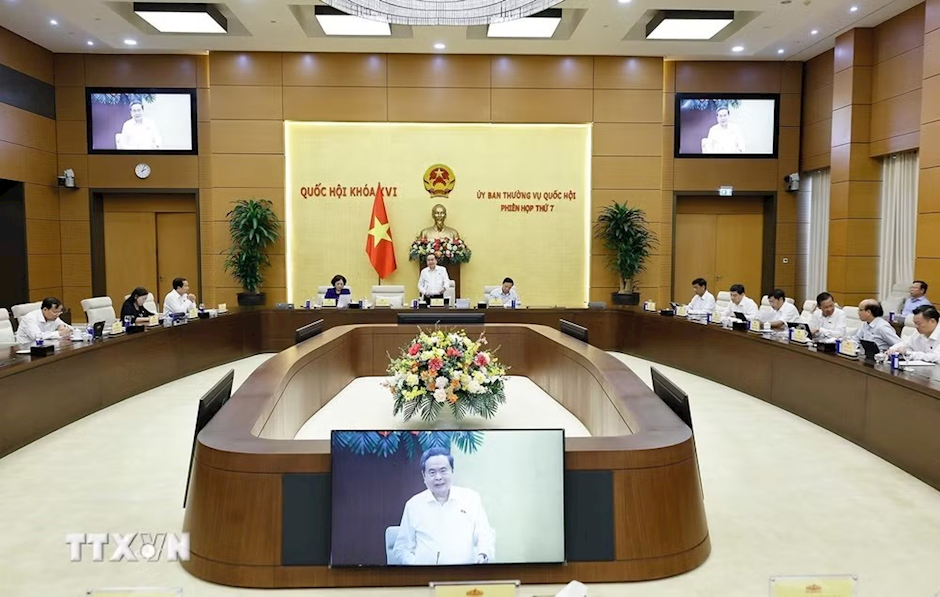 Chủ tịch Quốc hội Trần Thanh Mẫn phát biểu khai mạc Phiên họp thứ 7 của Ủy ban Thường vụ Quốc hội. (Ảnh: Doãn Tấn/TTXVN)