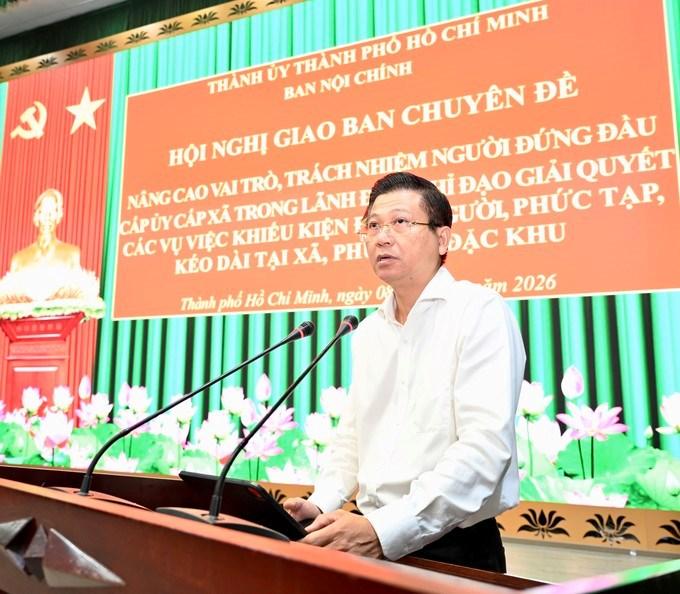 Trưởng Ban Nội chính Thành ủy TPHCM Trần Văn Tuấn phát biểu kết luận hội nghị. Ảnh: VĂN MINH