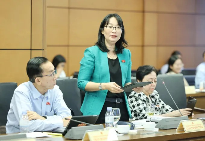 ĐB Trần Thị Diệu Thúy, Phó Trưởng đoàn chuyên trách Đoàn đại biểu Quốc hội TPHCM, phát biểu tại phiên thảo luận. Ảnh: QUANG PHÚC