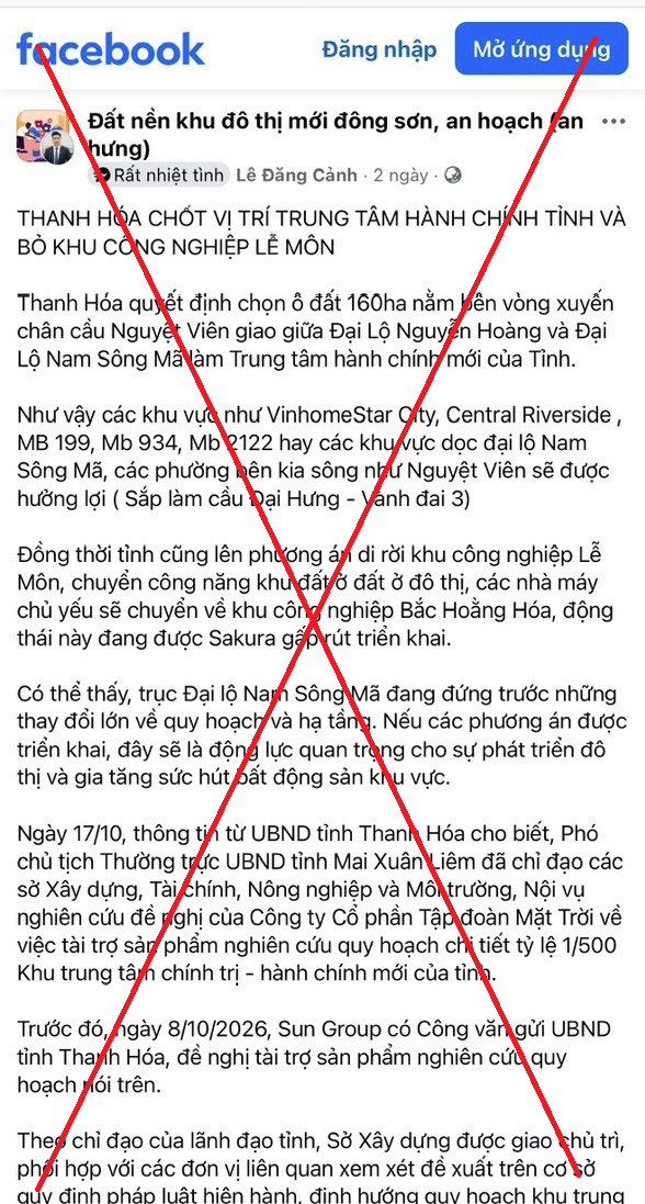 Cảnh giác với thông tin chưa đúng về quy hoạch trung tâm hành chính mới và Khu công nghiệp Lễ Môn