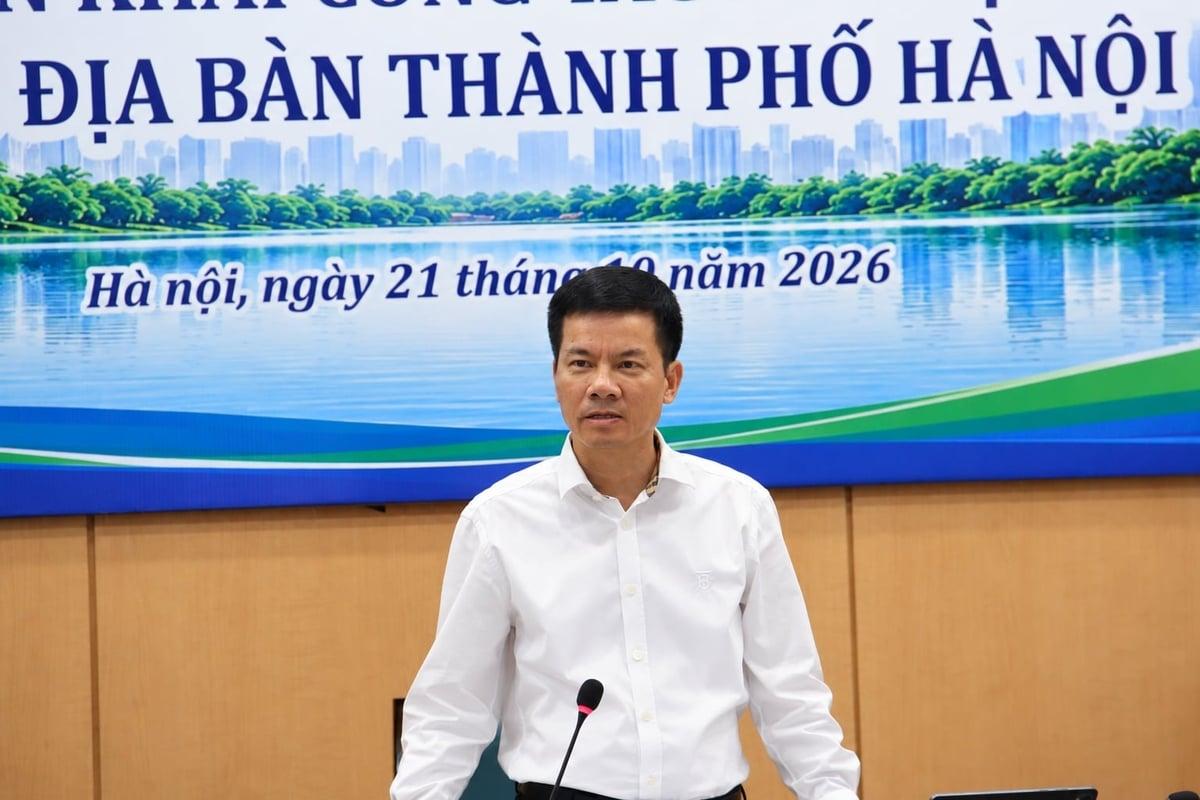 Phó Chủ tịch UBND thành phố Hà Nội Bùi Duy Cường phát biểu tại hội nghị. Ảnh: Mai Đan.